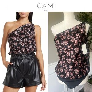 Cami NYC Silk One Shoulder Bodysuit Blouse Floral QUARTZ GARDEN Sz M
